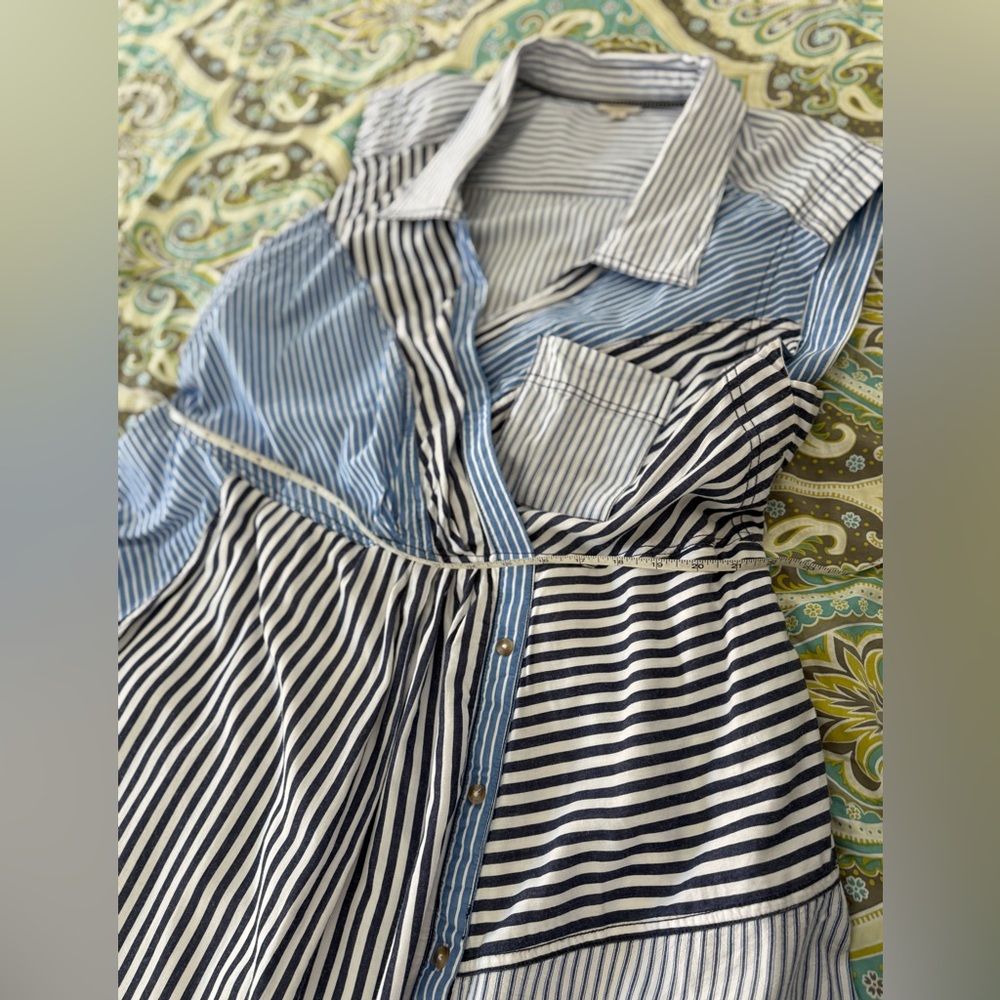 Pilcro Blue and White Asymmetrical Stripe Wrap Dress - Picture 8 of 16